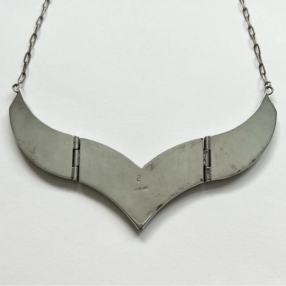 Vintage Signed Zuni Turquoise Mother Pearl Coral Inlay Sterling Silver Necklace - Picture 14 of 15